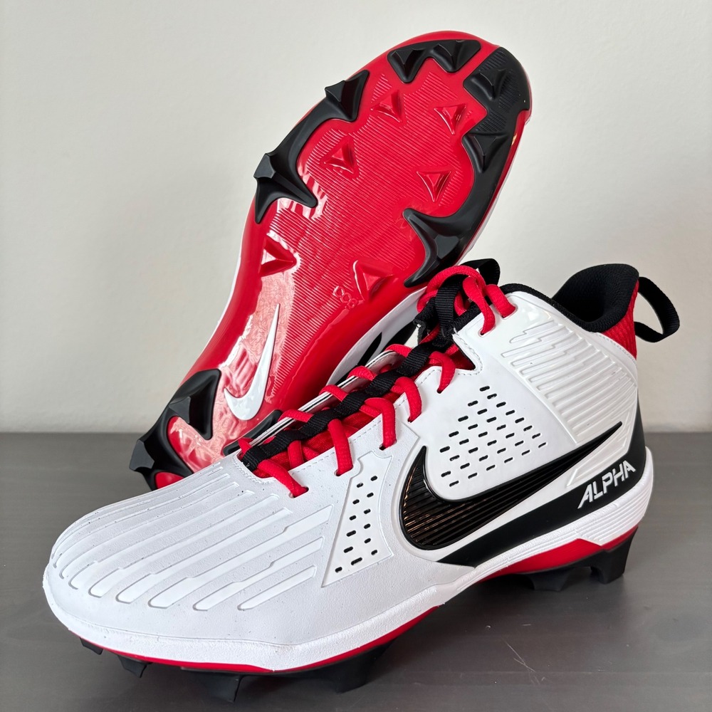 Nike Alpha Menace Strong Men's Football Cleats‎ White Red Black Sz 12